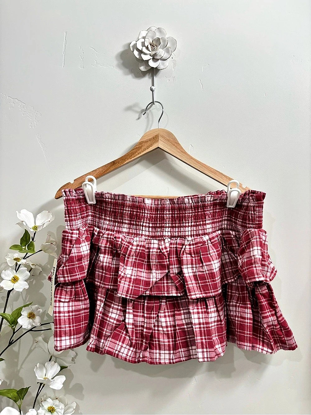 Ruffle Mini Skort in Red & White Plaid